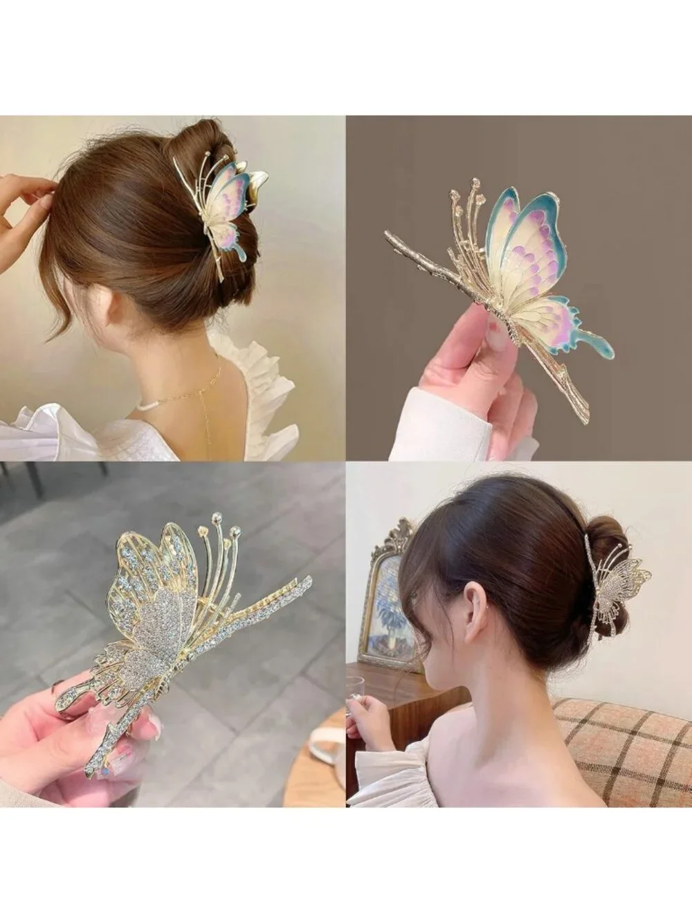 6 Large Butterfly Hair Claw Clips for Women - Strong Hold, Stylish Floral Design